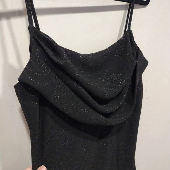 Karina Nites Black Sparkle Y2K Formal Black Maxi Dress Sz 10P-Fairy Whimsy Goth - Picture 3 of 9